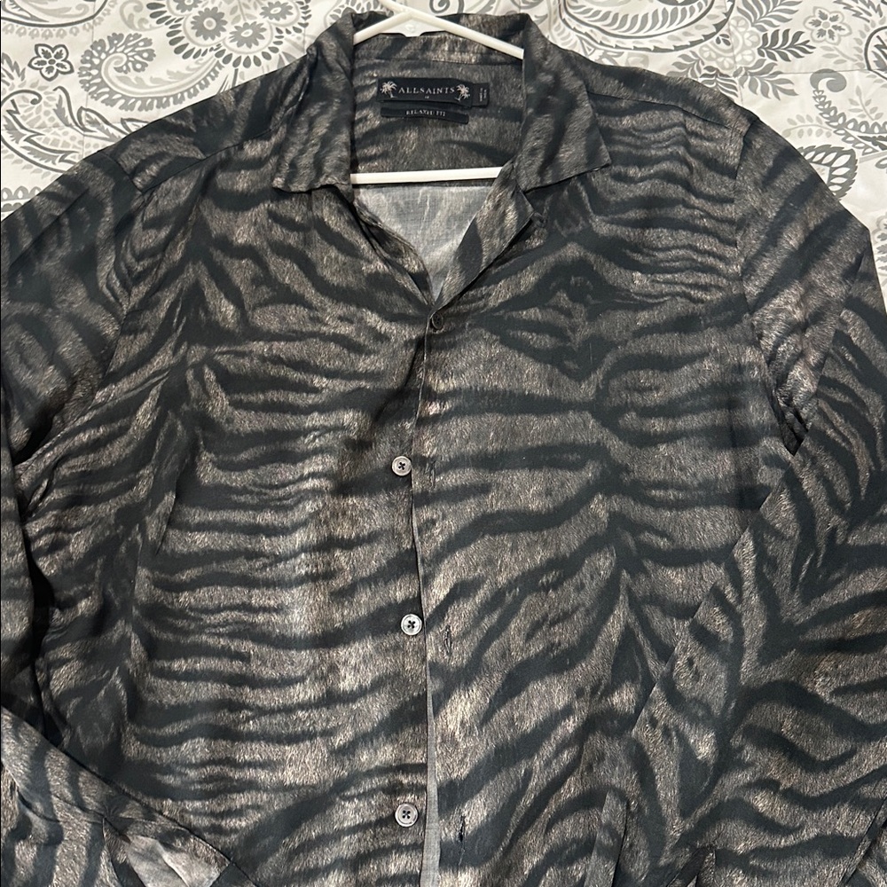 All Saints black brown and gray animal print